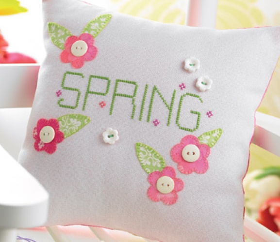 Spring Crossstitched Cushion & Tag Free Craft Project