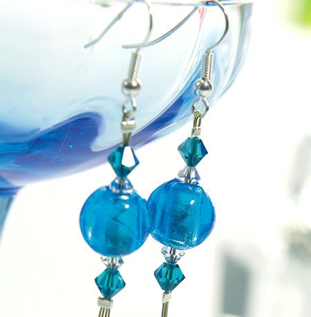 Blue Bead & Crystal Earrings