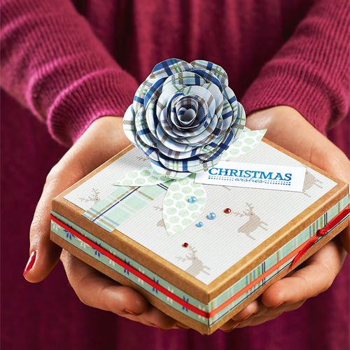 Scandi Christmas Gift Box Tutorial with Tartan Paper Flower