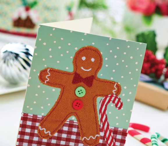 Handstitched Stocking And Gingerbread Man Card