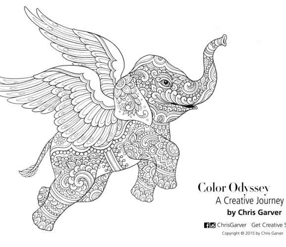 Flying Elephant Colouring In Page