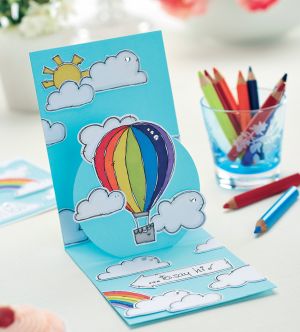 Hot Air Balloon, Rainbow, Sunshine & Cloud Motifs + Sentiments