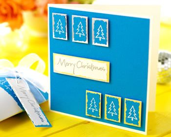 Rubber Stamped Graphic Style Christmas Card & Gift Box Rubber Stamped Graphic Style Christmas Card & Gift Box