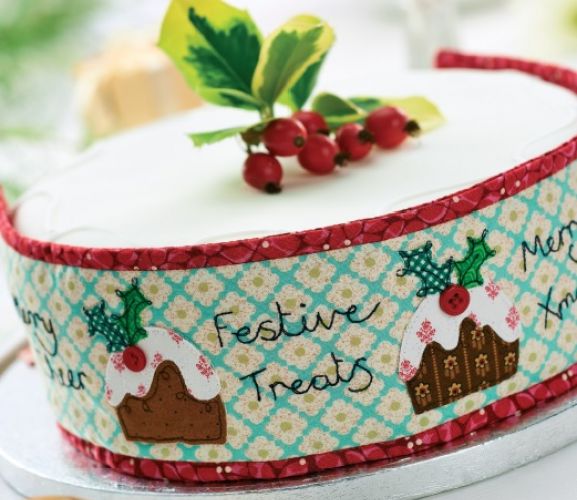 Stitched Christmas Cake Band and Topper Free Card Making Downloads