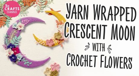 Yarn Wrapped Crescent Moon with Crochet Flowers Templates