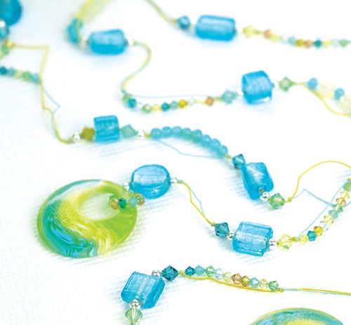 Seaside Blue & Green Bead Lariat Necklace