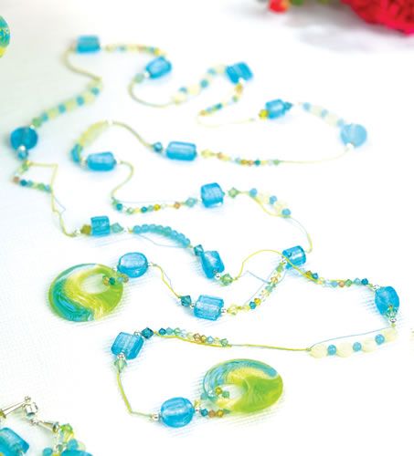 Seaside Blue & Green Bead Lariat Necklace