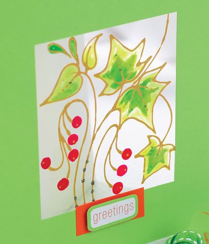 Acetate Painted Christmas Holly  Window Card