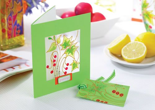 Acetate Painted Christmas Holly  Window Card