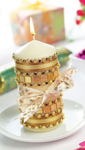 Gold Jewel Embellished Candle