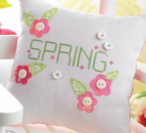 Spring Cross-stitched Cushion & Tag