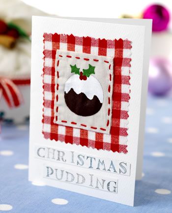 Stitched Gingham Christmas Pudding Card