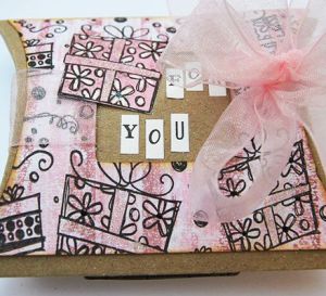 Pink Stamped Kraft Paper Gift Box