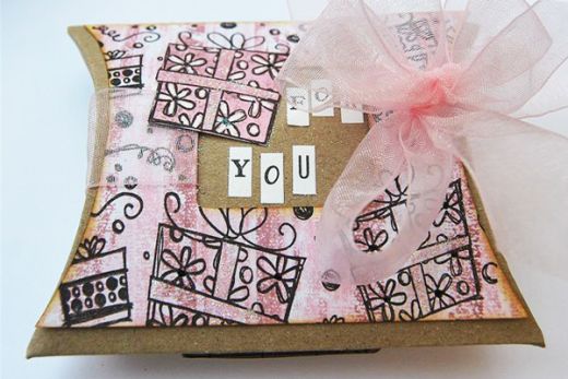 Pink Stamped Kraft Paper Gift Box