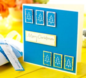 Rubber Stamped Graphic Style Christmas Card & Gift Box