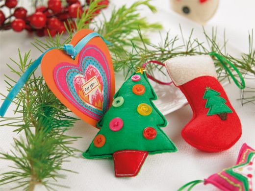 Stitched Felt Christmas Tree Decs