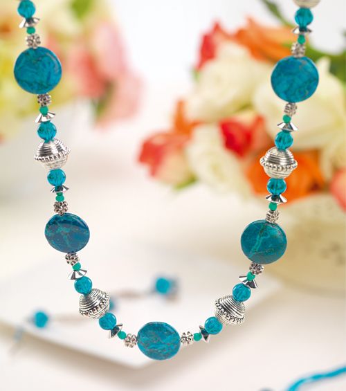 Silver Charm & Blue Bead Earrings