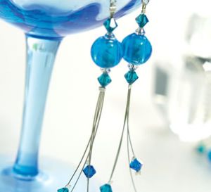 Blue Bead & Crystal Earrings