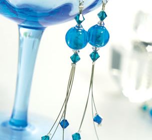 Blue Bead & Crystal Earrings