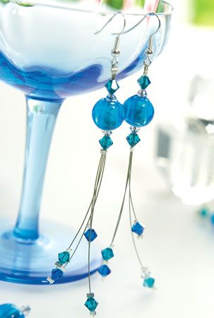 Blue Bead & Crystal Earrings