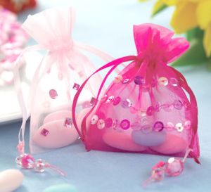 Pink Sequin Organza Gift Bags