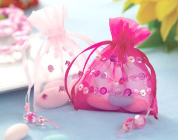 Pink Sequin Organza Gift Bags
