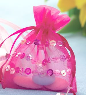 Pink Sequin Organza Gift Bags