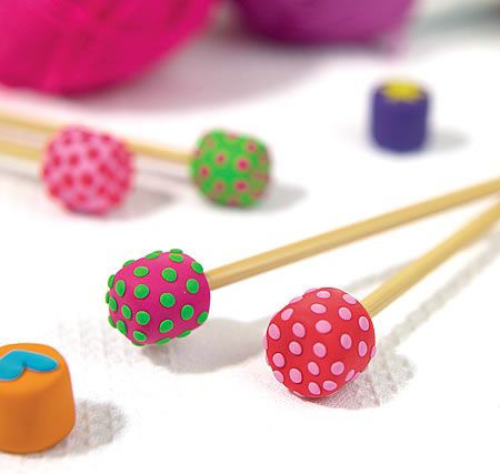 Polka Dot Clay Knitting Needle Ends