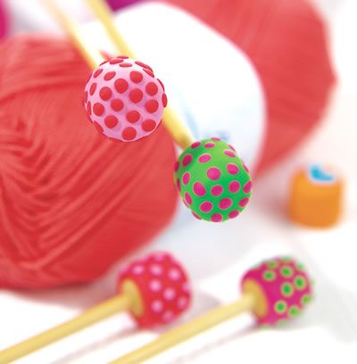 Polka Dot Clay Knitting Needle Ends