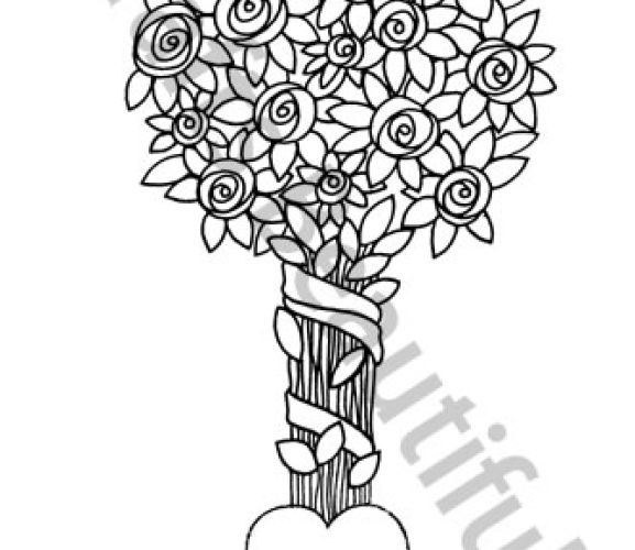 Heart & Flower Bouquet Free Digital Stamp