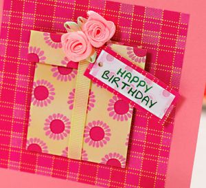 Fabric Roses Topped Present Card