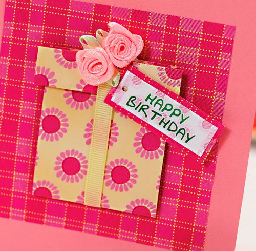 Fabric Roses Topped Present Card