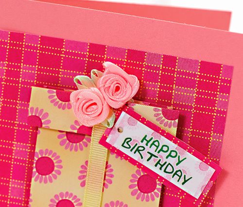Fabric Roses Topped Present Card