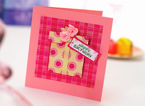 Fabric Roses Topped Present Card