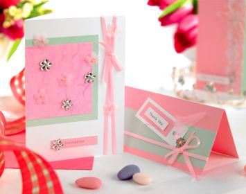 Simple Diamanté Feather Thank You Cards