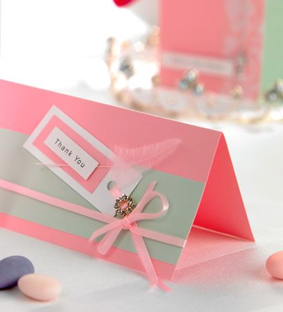 Simple Diamanté Feather Thank You Cards