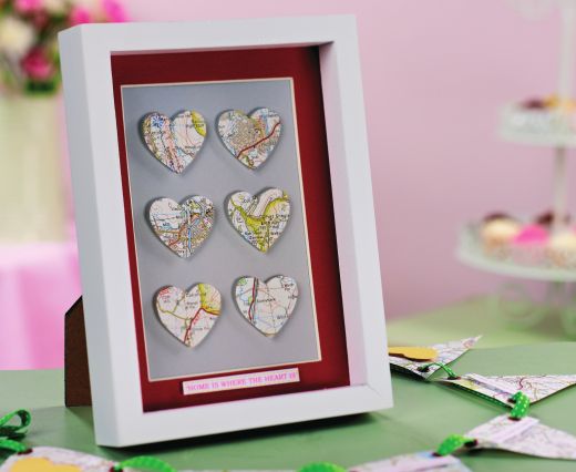 Box Frame And Greeting Heart Decorated With Maps