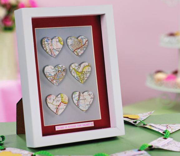 Box Frame And Greeting Heart Decorated With Maps