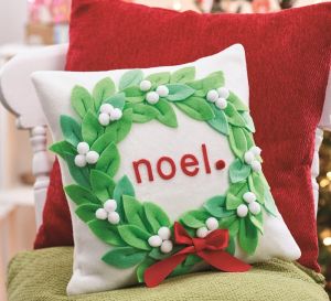 Personalised Christmas Felt Mistletoe Cushion and Decoration Set