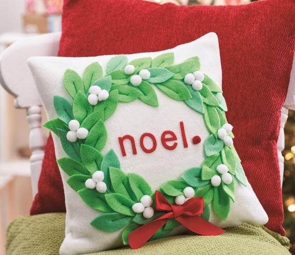 Personalised Christmas Felt Mistletoe Cushion and Decoration Set