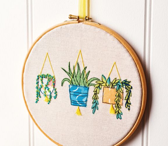 Embroidered Cacti Hoop Art