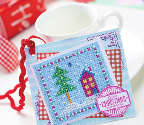Cross-Stitched Christmas Hanger And Card