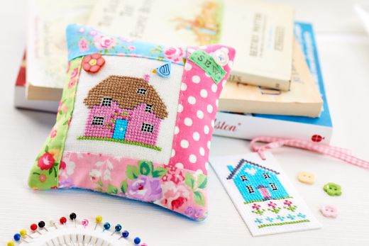Cross-Stitch Cottage Pincushion