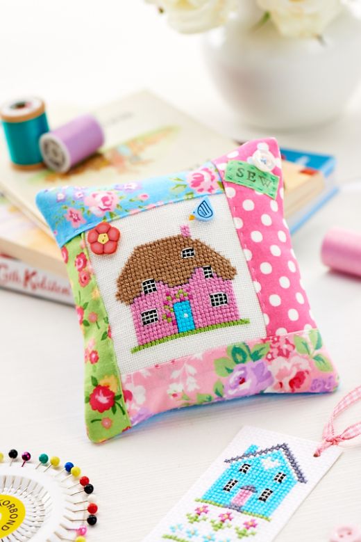 Cross-Stitch Cottage Pincushion