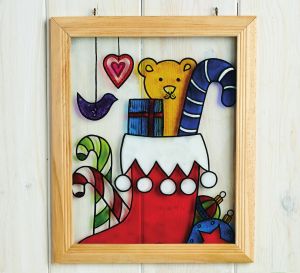 Glass Painted Teddy Plaque For Child’s Bedroom