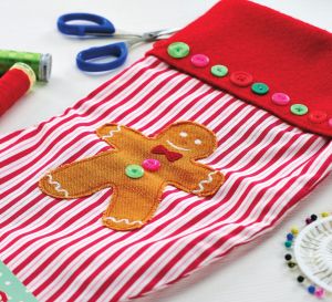 Handstitched Stocking And Gingerbread Man Card