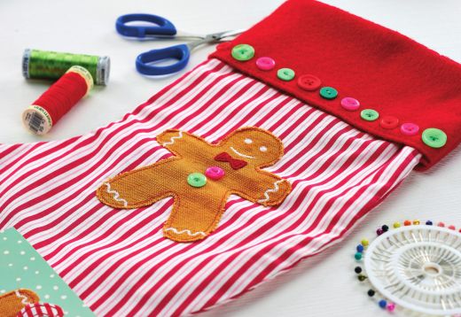 Handstitched Stocking And Gingerbread Man Card