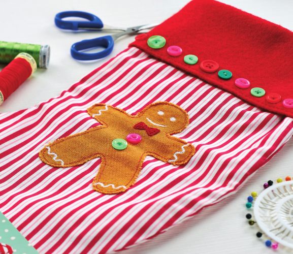 Handstitched Stocking And Gingerbread Man Card