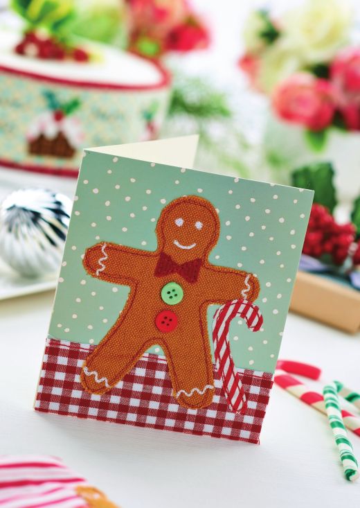 Handstitched Stocking And Gingerbread Man Card