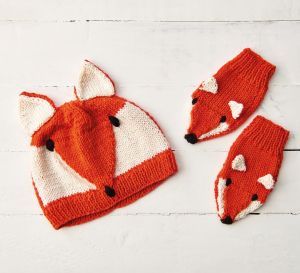 Knitted Children’s Fox Hat And Mittens Pattern